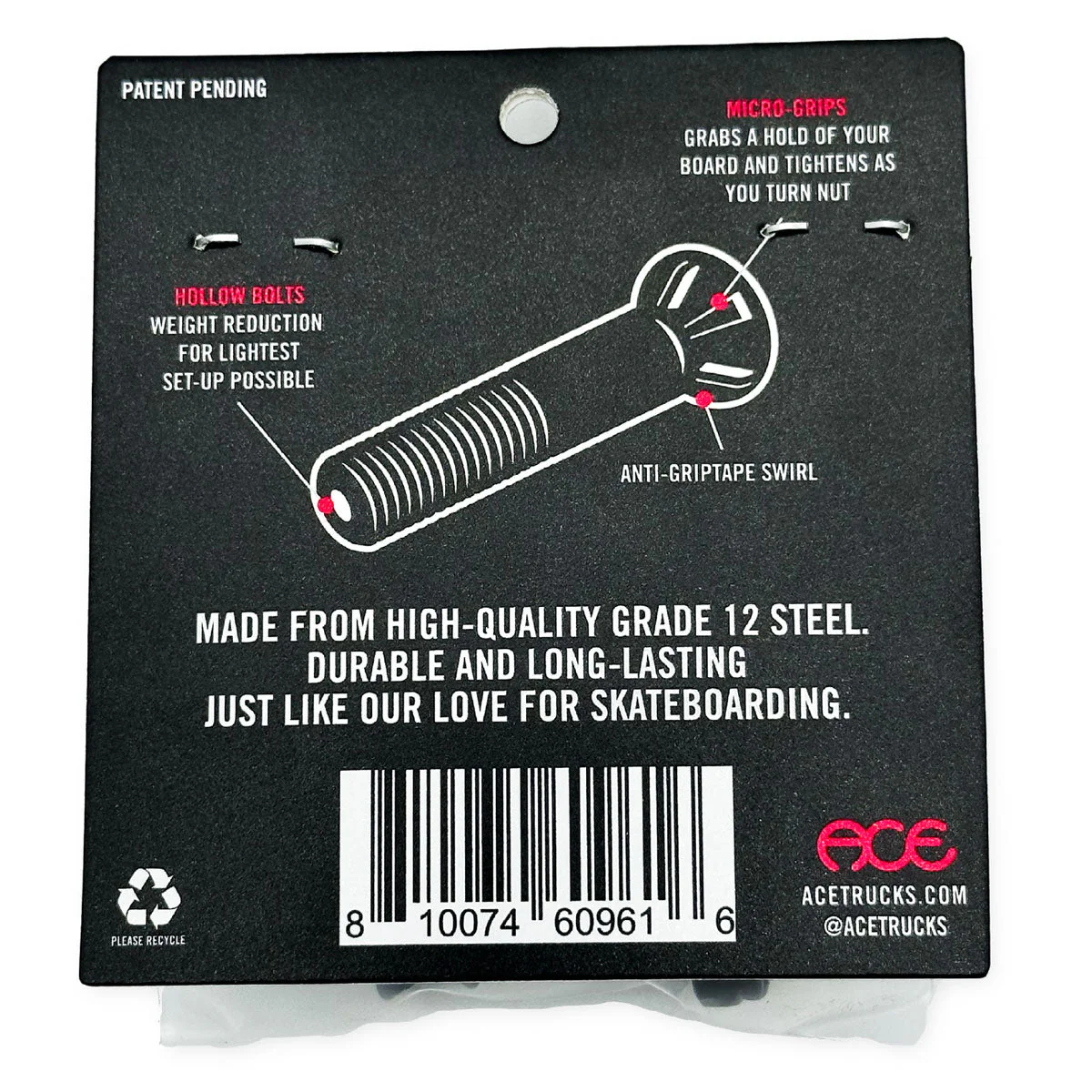 Ace AF1 Hollow Bolts W/ Grippers Allen Hardware - 1.25" - Image 2