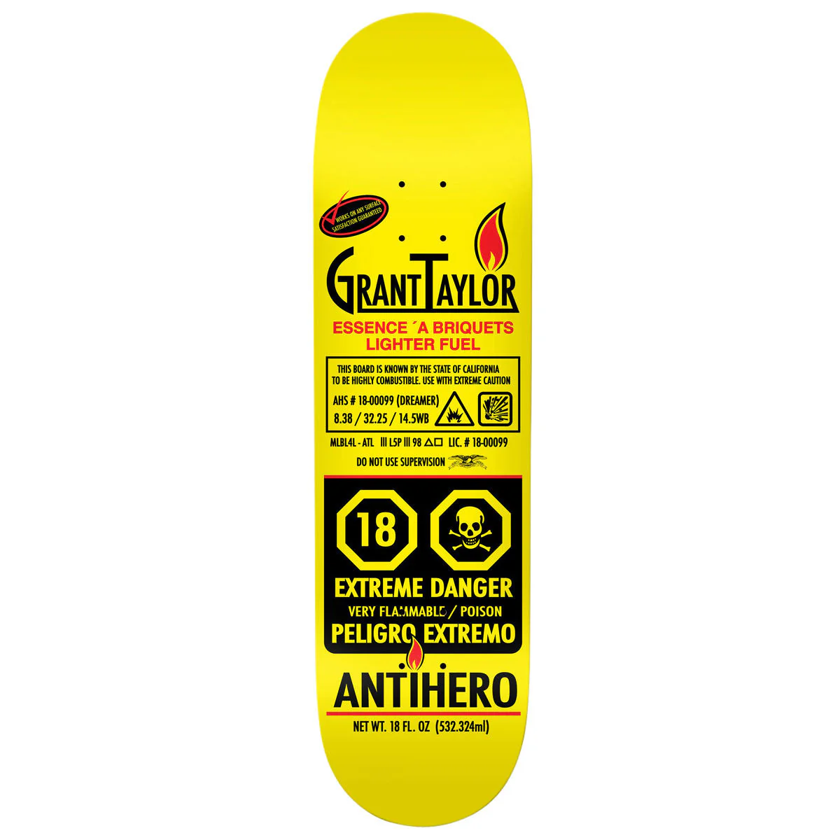 Anti-Hero Taylor Fueled Up Skateboard Deck - Yellow - 8.38"