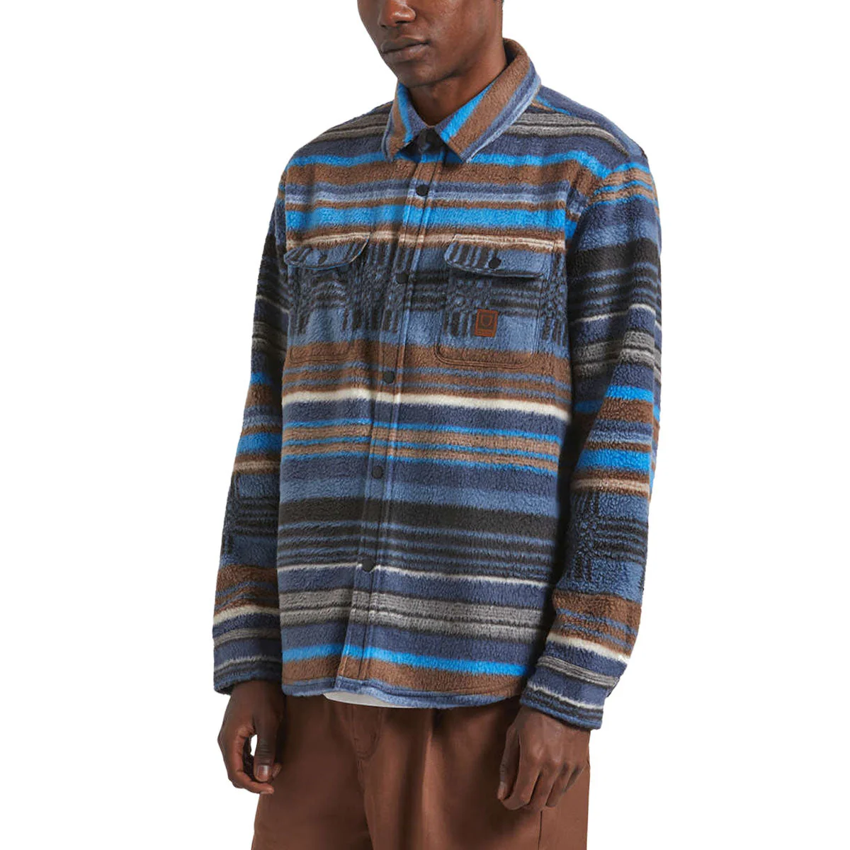 Brixton Bowery Long Sleeve Arctic Stretch Fleece Shirt - Mood Indigo Blanket Stripe