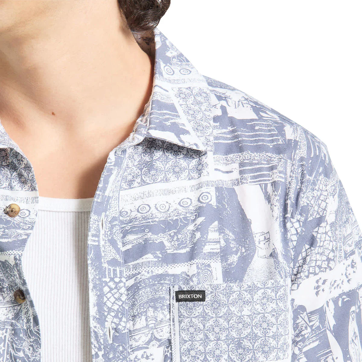 Brixton Charter Print Shirt - Navy/White Collage - Image 3
