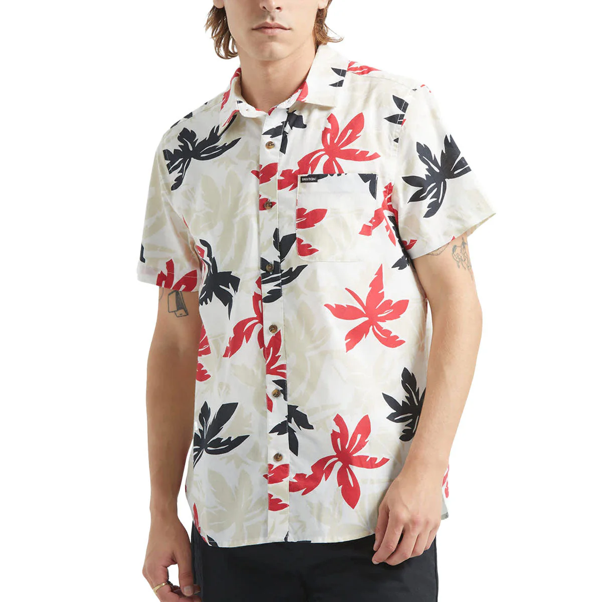 Brixton Charter Print Shirt - Off White/Black/Red Palm Floral - Image 2