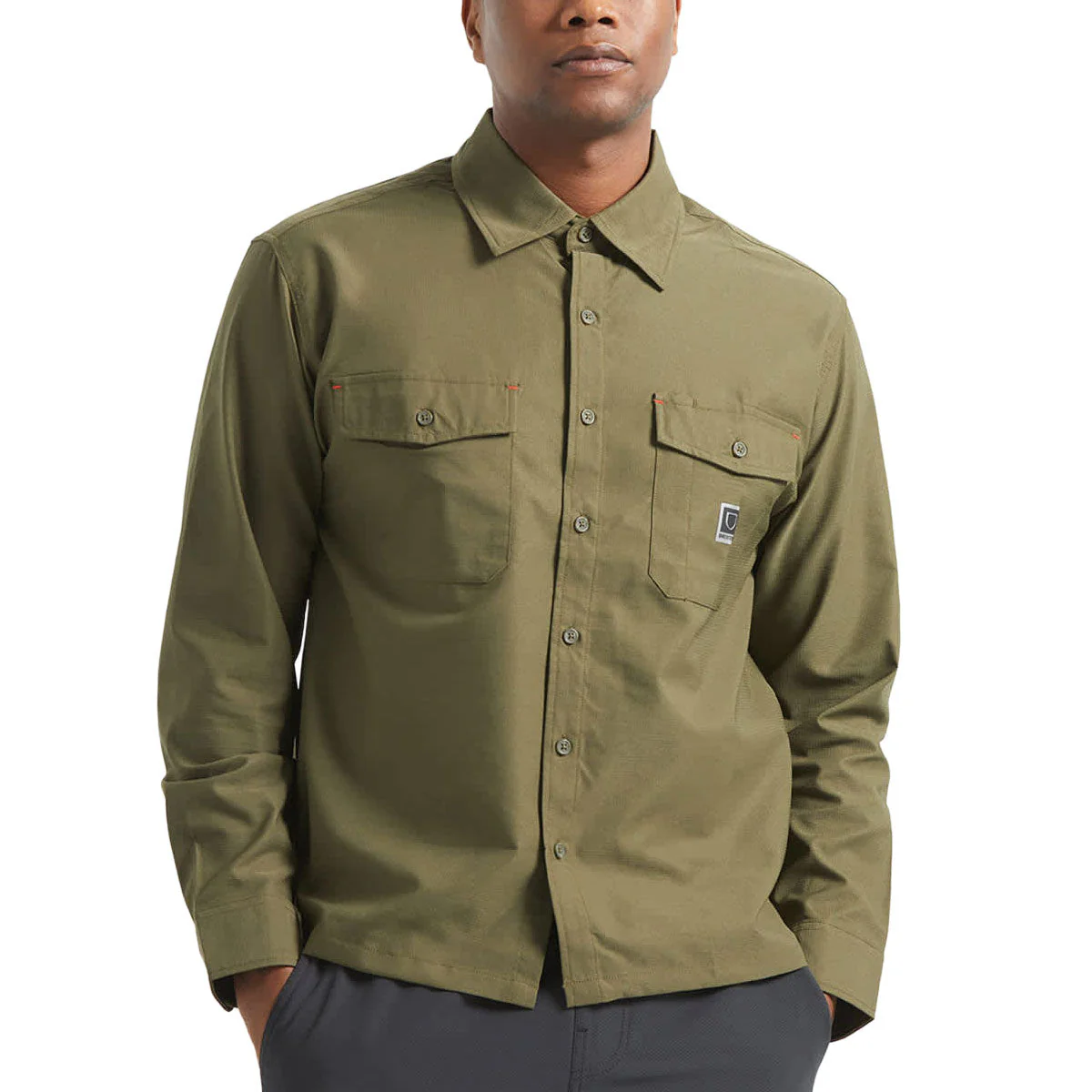 Brixton Journey Lightweight Long Sleeve Shirt - Dark Olive - Image 2