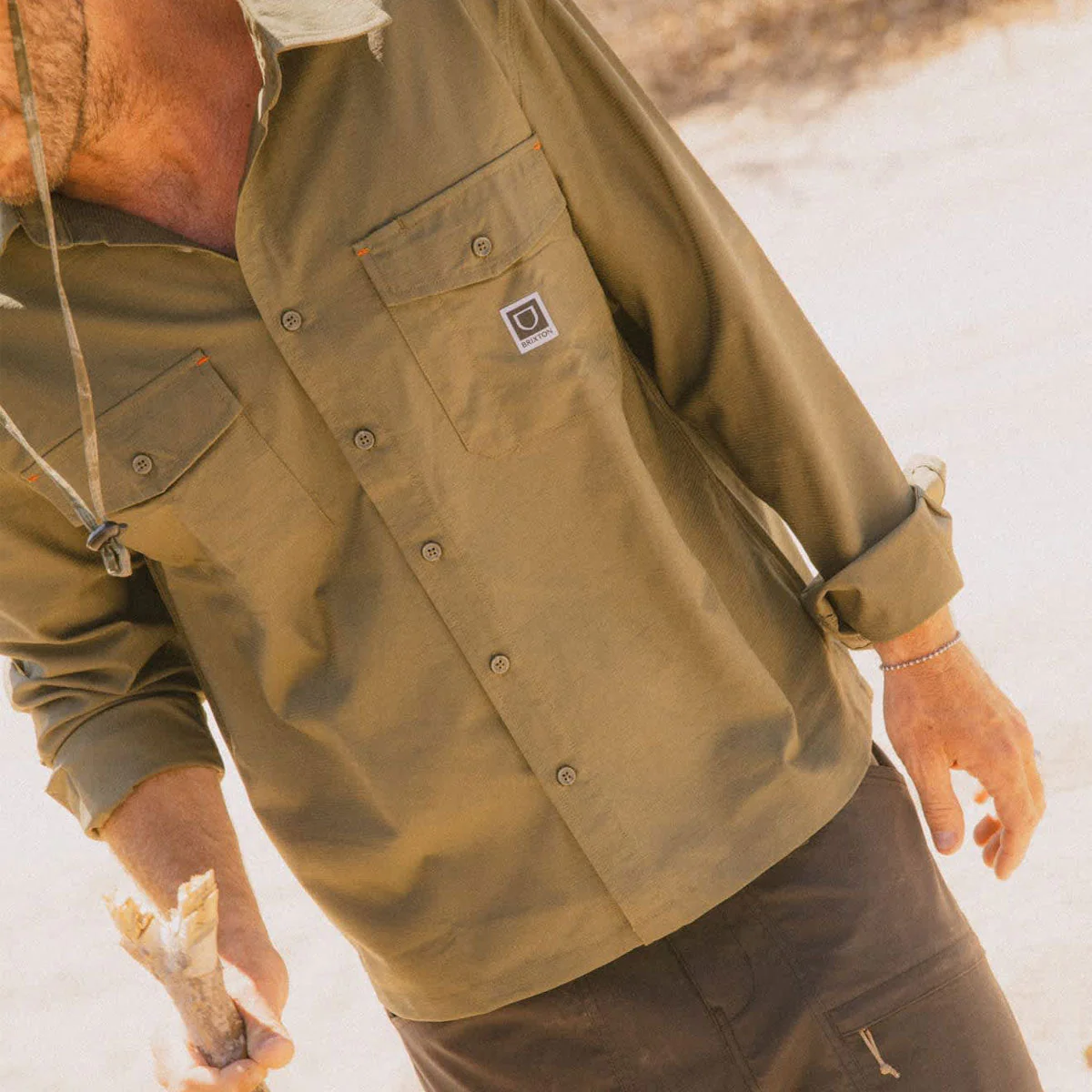 Brixton Journey Lightweight Long Sleeve Shirt - Dark Olive - Image 5