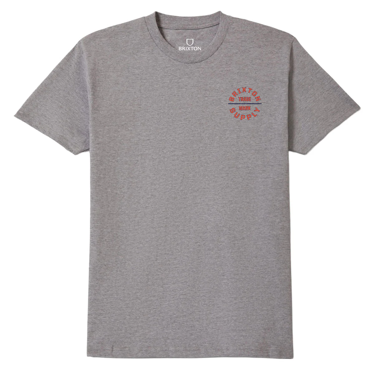 Brixton Oath V T-Shirt - Heather Grey/Lava Red/Midnight Blue - Image 2