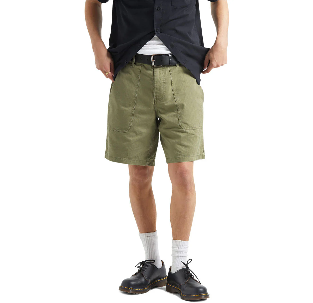 Brixton Surplus Vintage Wash Herringbone Shorts - Washed Olive Green - Image 3