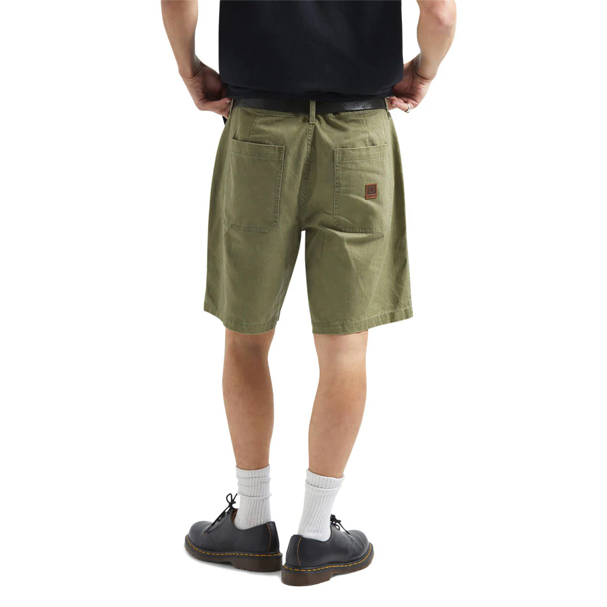 Brixton Surplus Vintage Wash Herringbone Shorts - Washed Olive Green - Image 4