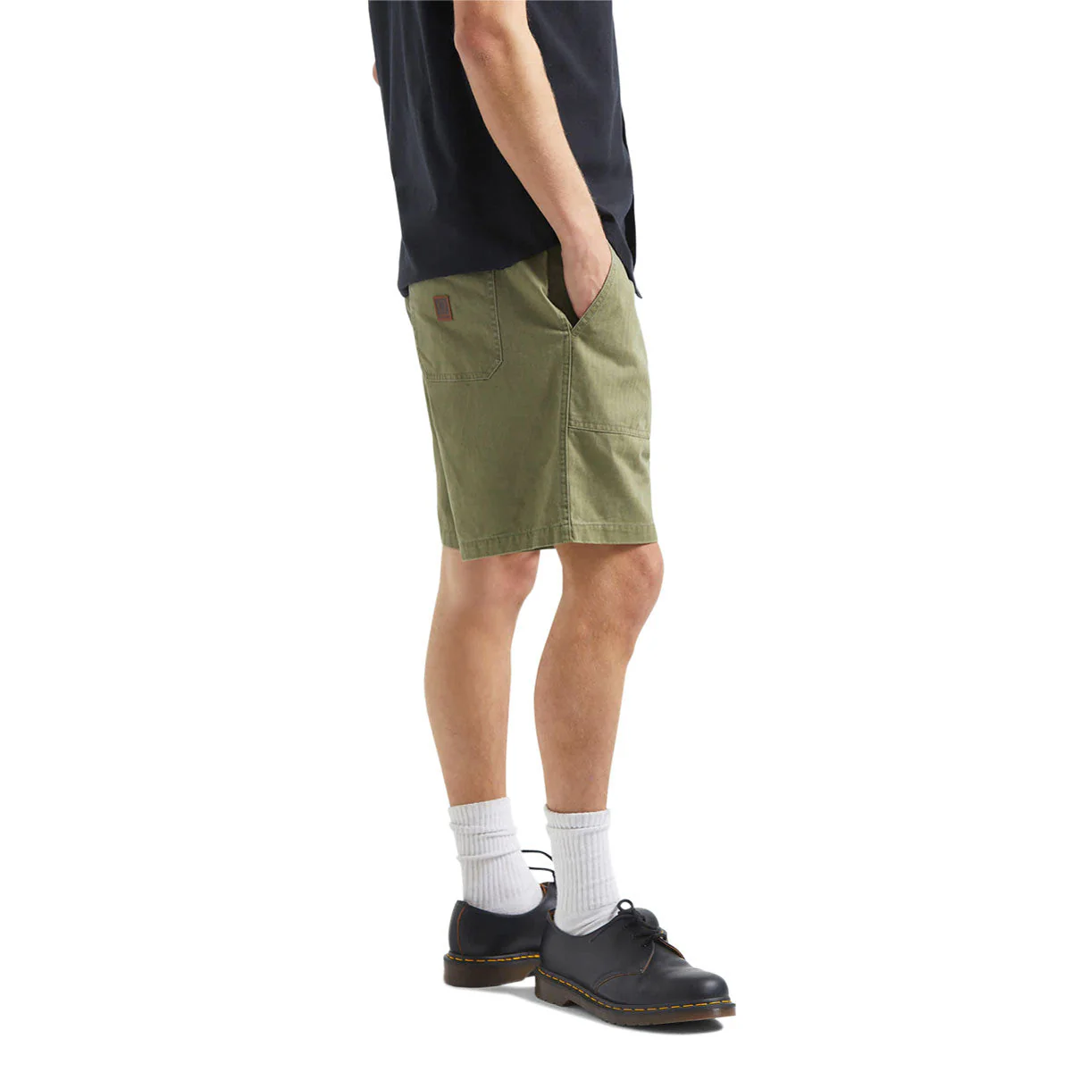 Brixton Surplus Vintage Wash Herringbone Shorts - Washed Olive Green - Image 5