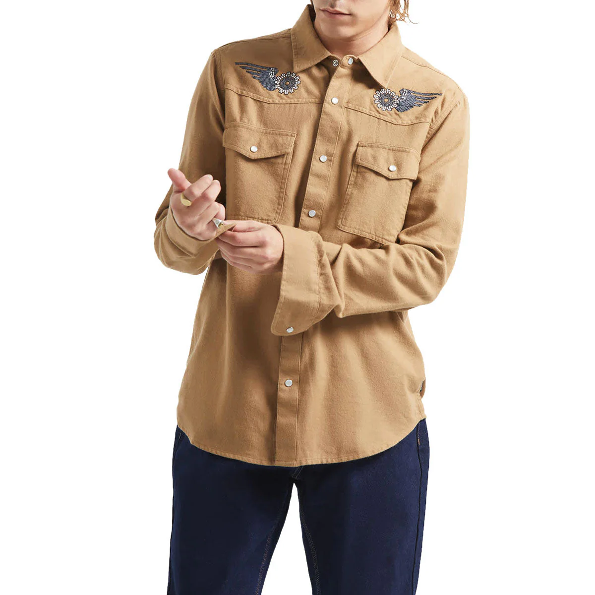 Brixton Waylon Lightweight Long Sleeve Over Shirt - Khaki