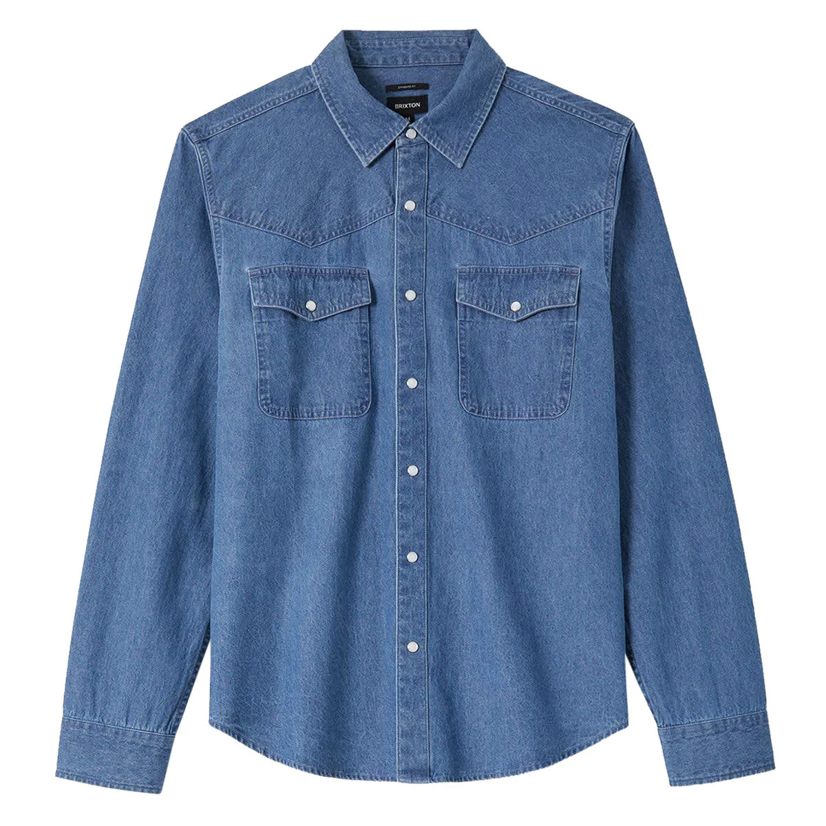 Brixton Waylon Lightweight Long Sleeve Over Shirt - Med Wash Chambrey - Image 5
