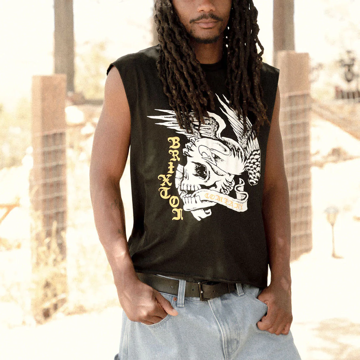 Brixton Wolcott Worn In Boxy Muscle Tank Top - Black - Image 3
