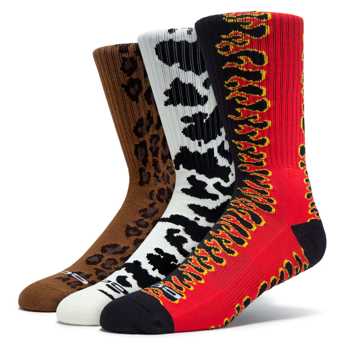 CCS 3 Pack Pattern Socks - Leopard/Cow/Flame