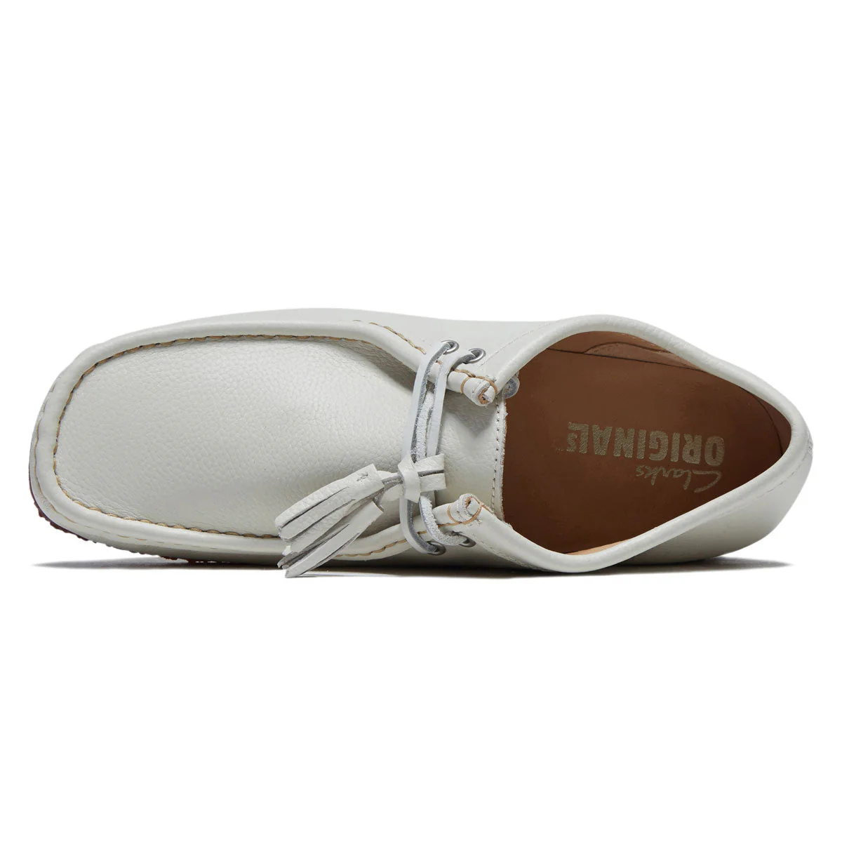 Clarks Wallabee Shoes - White Leather - Image 3