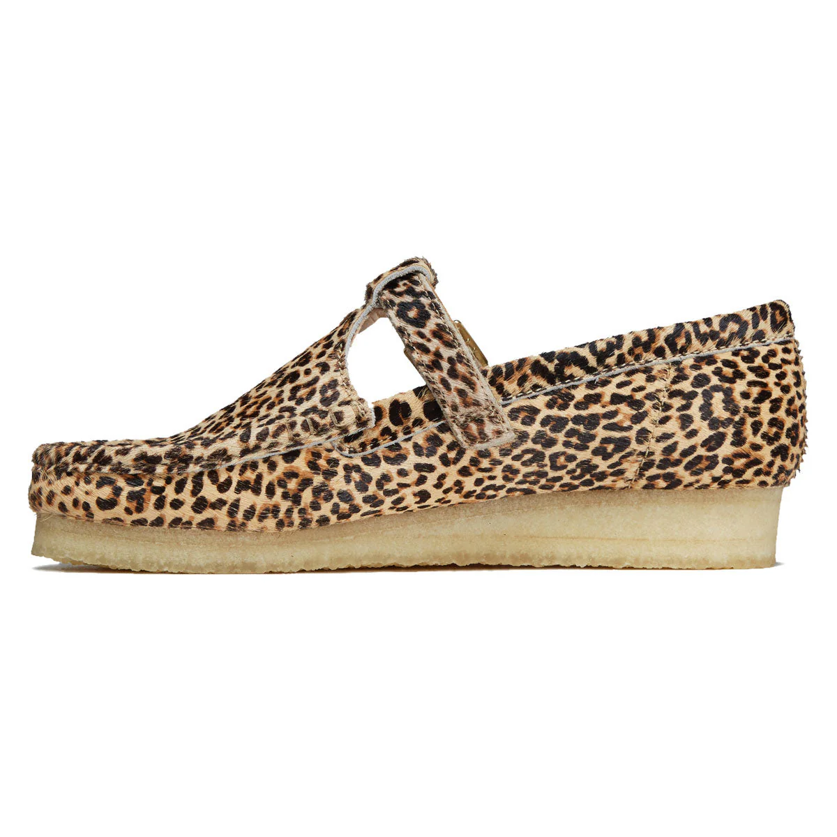 Clarks Womens Wallabee T Bar Shoes - Leopard Print - Image 2