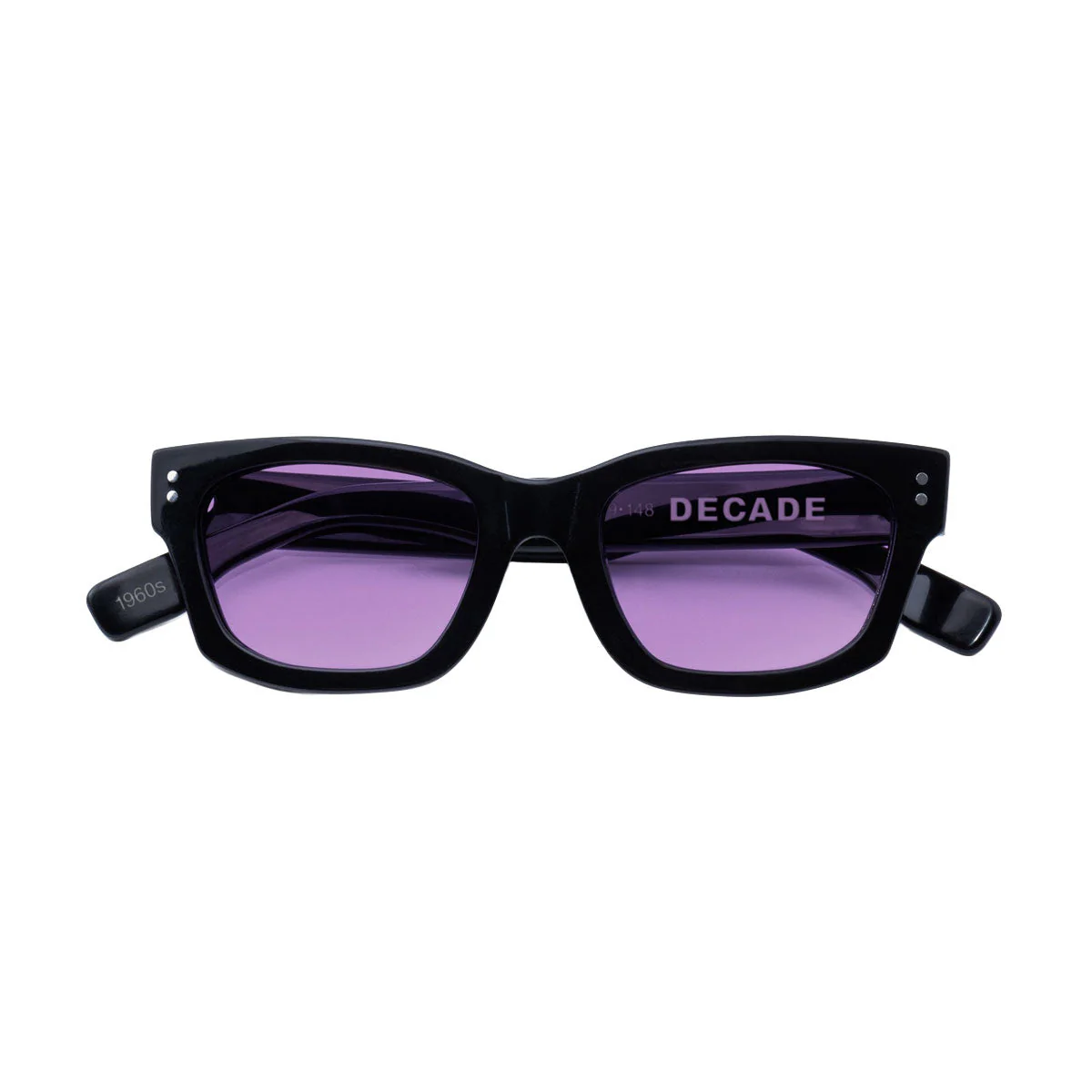 Decade Milton 60s Sunglasses - Gloss Black Acetate/Purple CR39 - Image 3