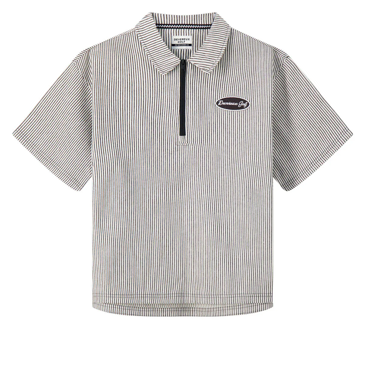 Devereux Mechanic 1/4 Zip Polo Shirt - Faded Black Pinstripe