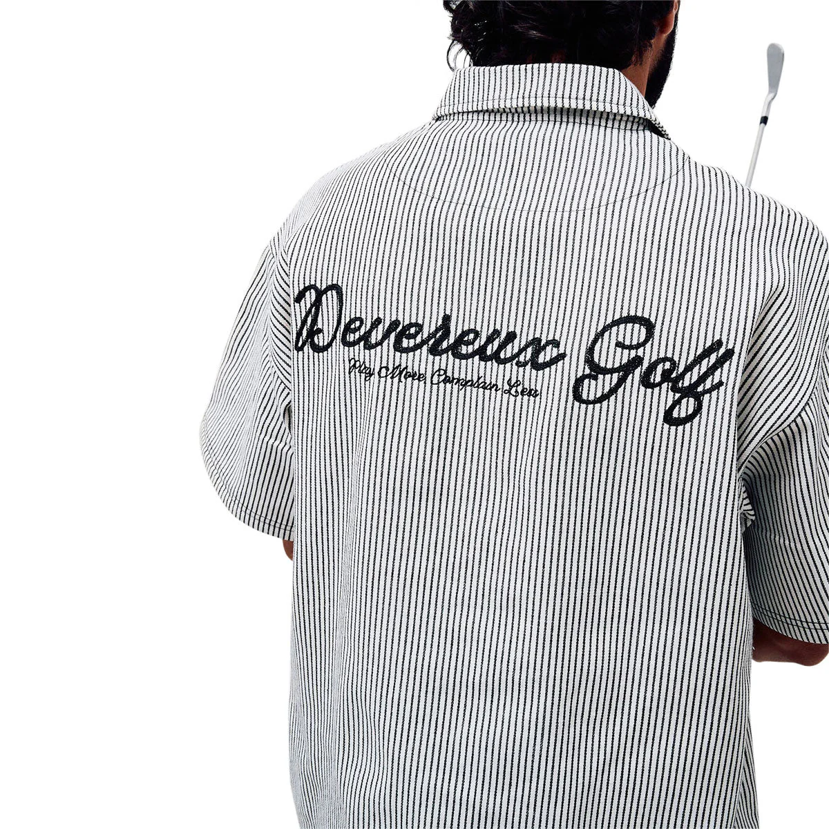 Devereux Mechanic 1/4 Zip Polo Shirt - Faded Black Pinstripe - Image 5
