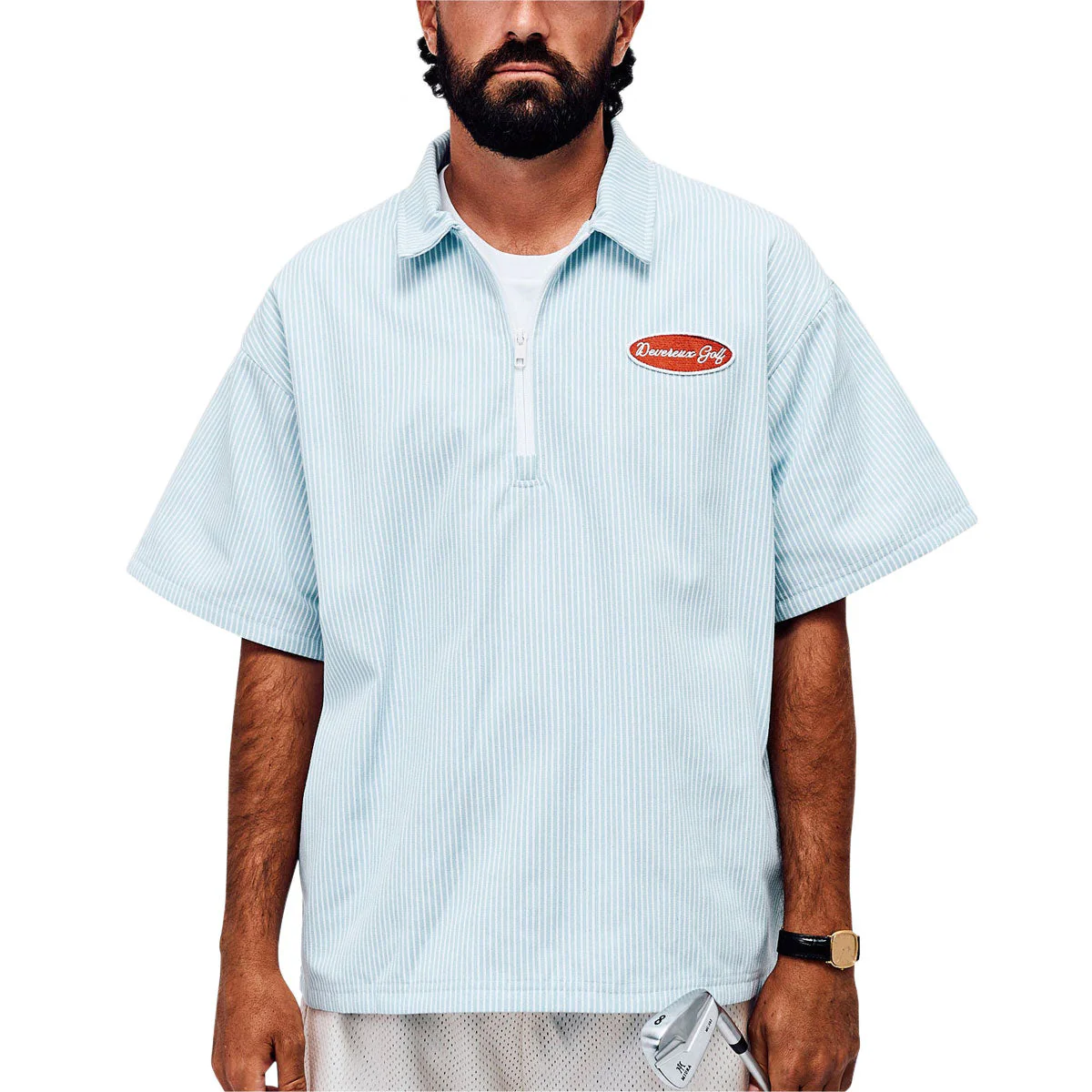 Devereux Mechanic 1/4 Zip Polo Shirt - Marine Layer Pinstripe - Image 4