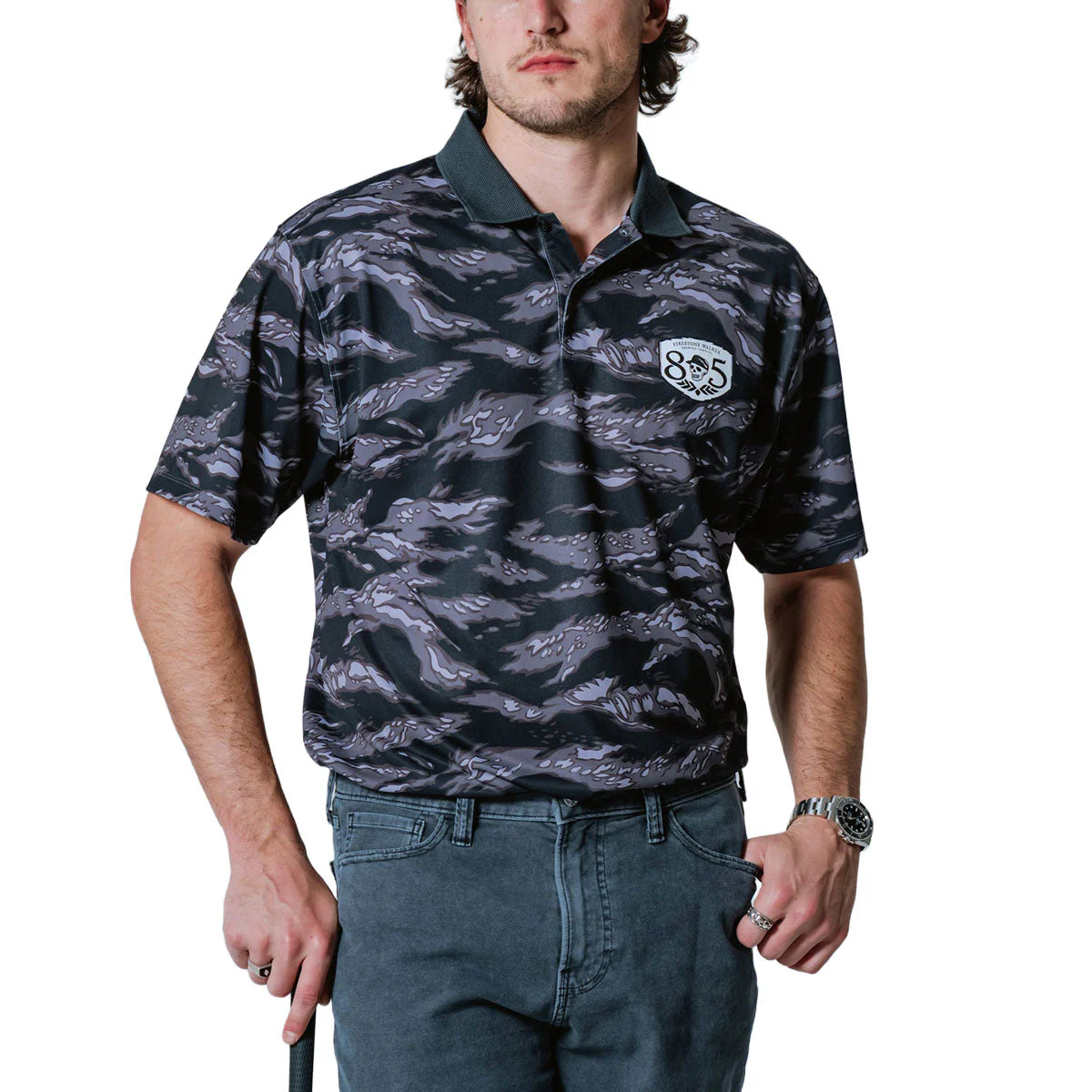 Devereux x 805 Tiger Stripe Polo Shirt - Black Tiger - Image 2