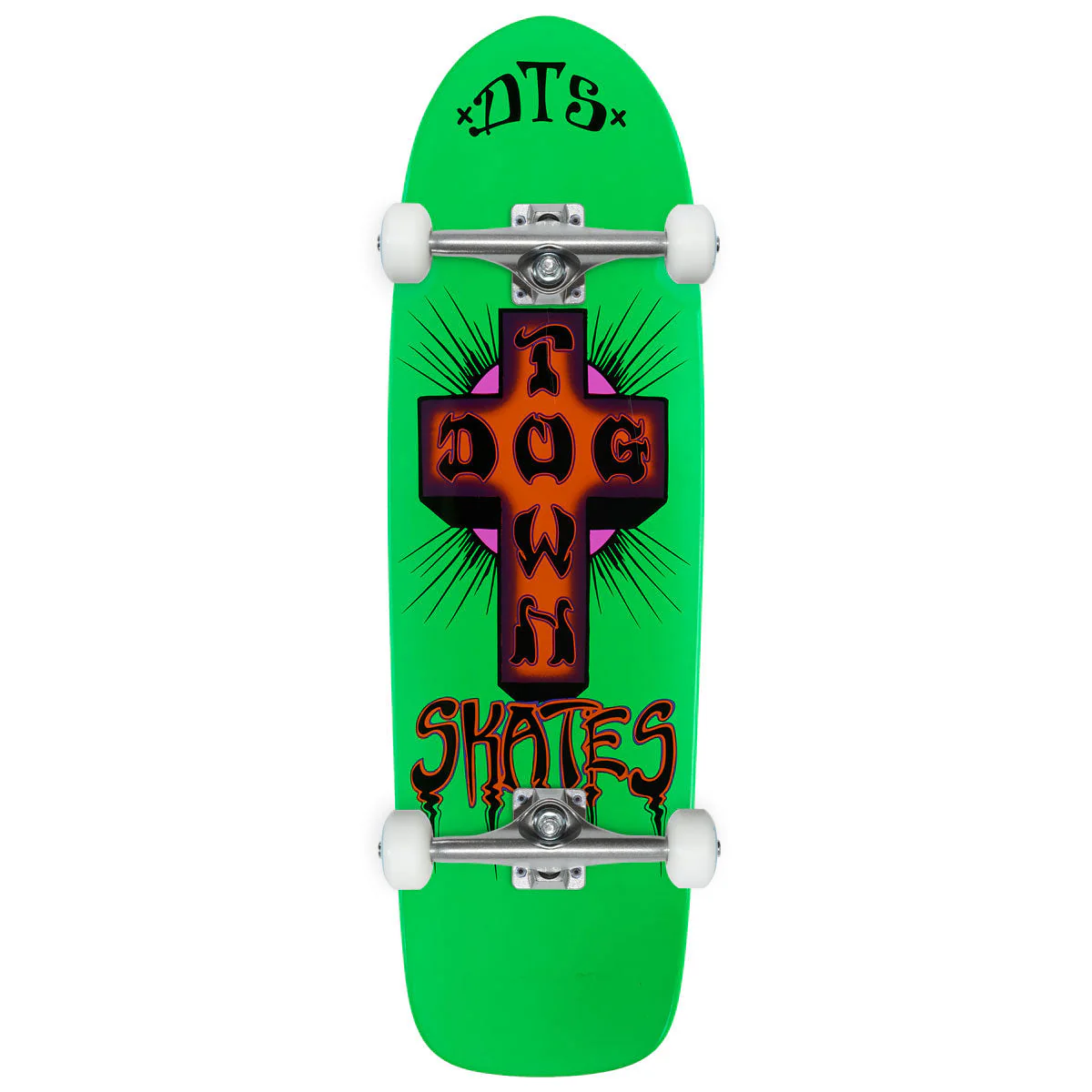 Dogtown Bigger Boy Skateboard Complete - Neon Green/Orange Cross - 9.523"