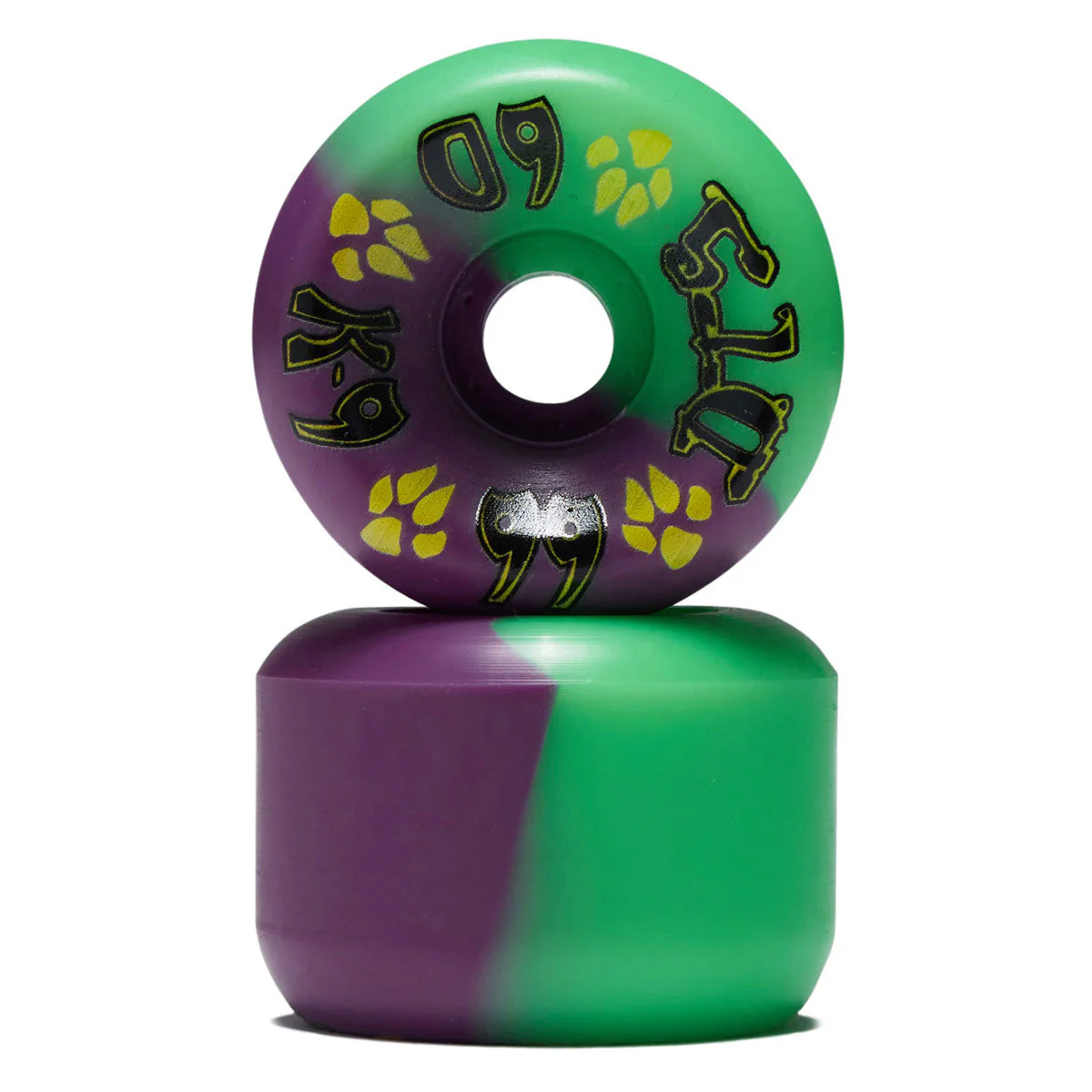 Dogtown K-9 80s 99a Skateboard Wheels - Neon Green/Neon Purple - 60mm - Image 2