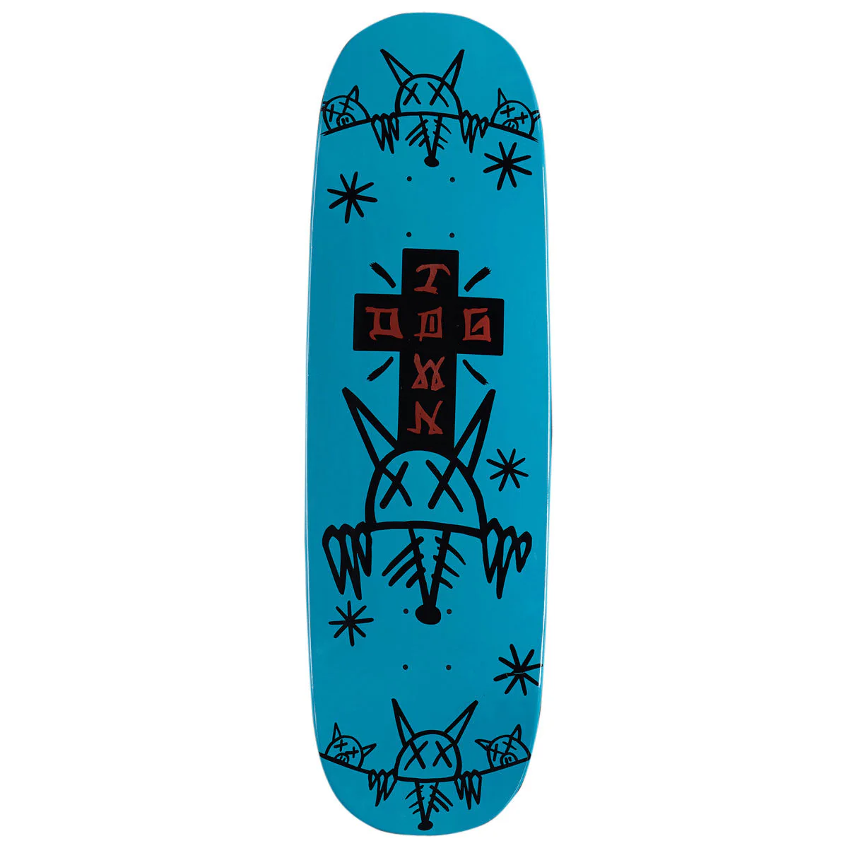 Dogtown Rat Face 2 Square Egg Skateboard Deck - Neon Blue - 9.383"