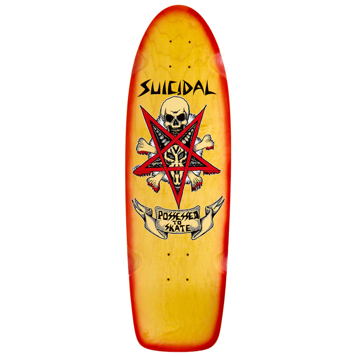 Dogtown x Suicidal Skates Possessed To Skate 70s Classic Skateboard Deck - Yellow Stain/Red Fade - 9.00"
