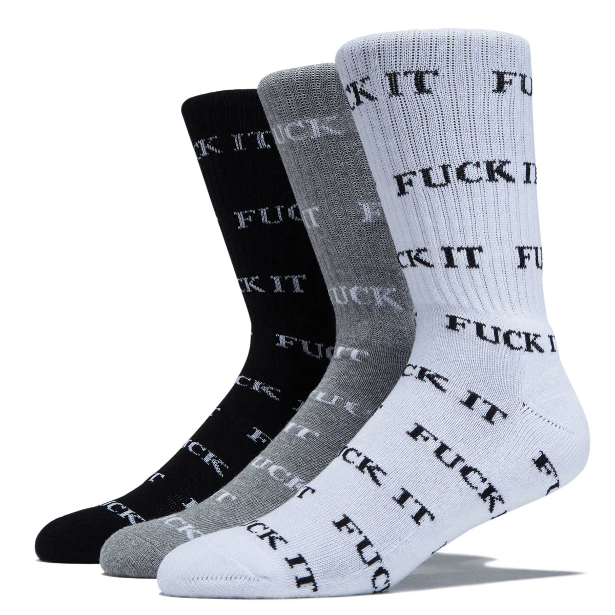 HUF Fuck It 3 Pack Of Socks - White/Black/Heather