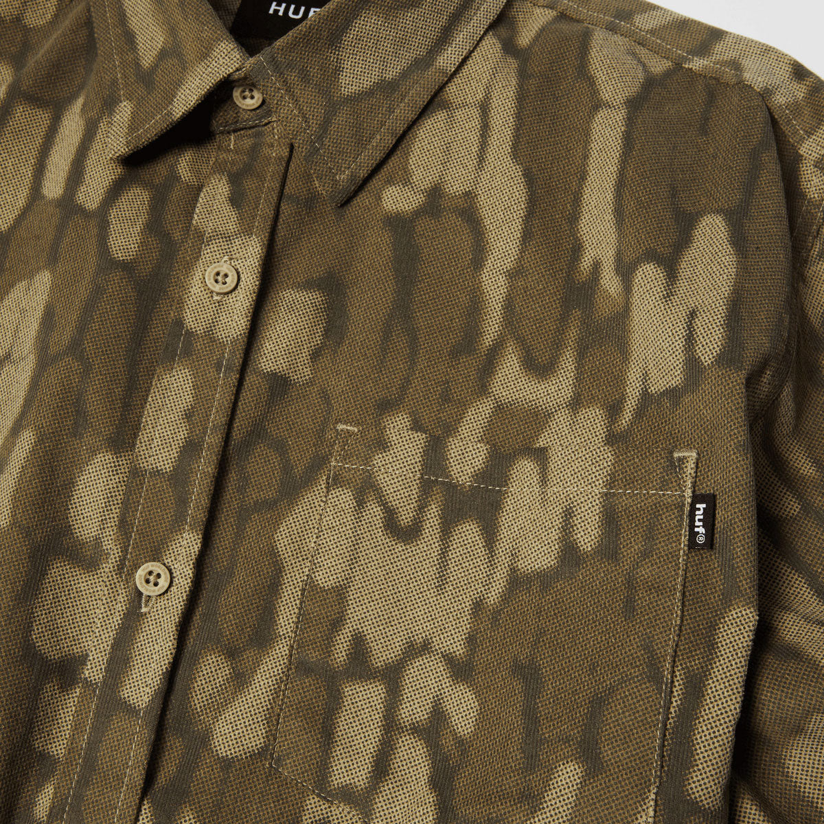 HUF Warped Camo Corduroy Long Sleeve Shirt - Muted Camo