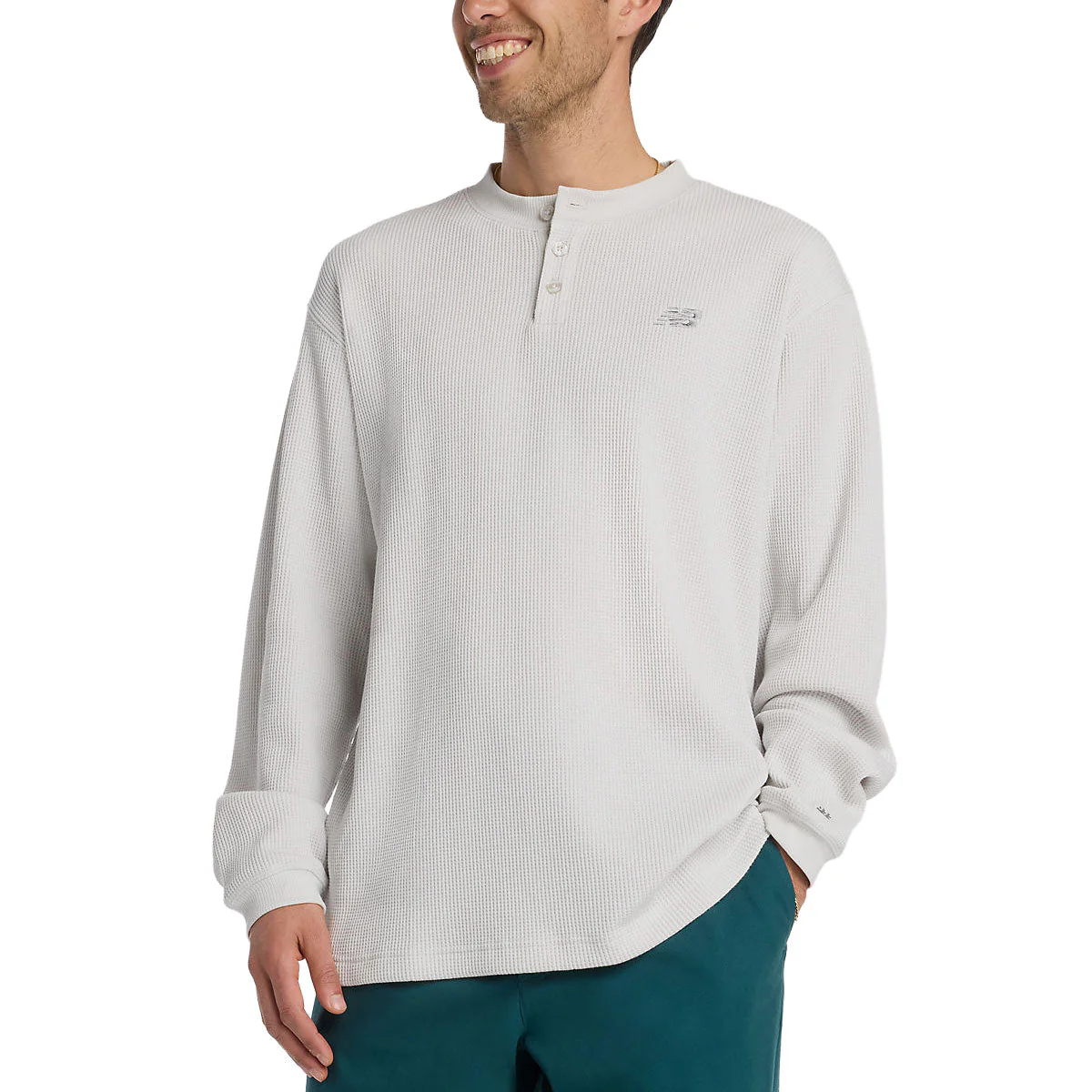 New Balance Numeric Waffle Knit Long Sleeve Henley Shirt - Grey Matter