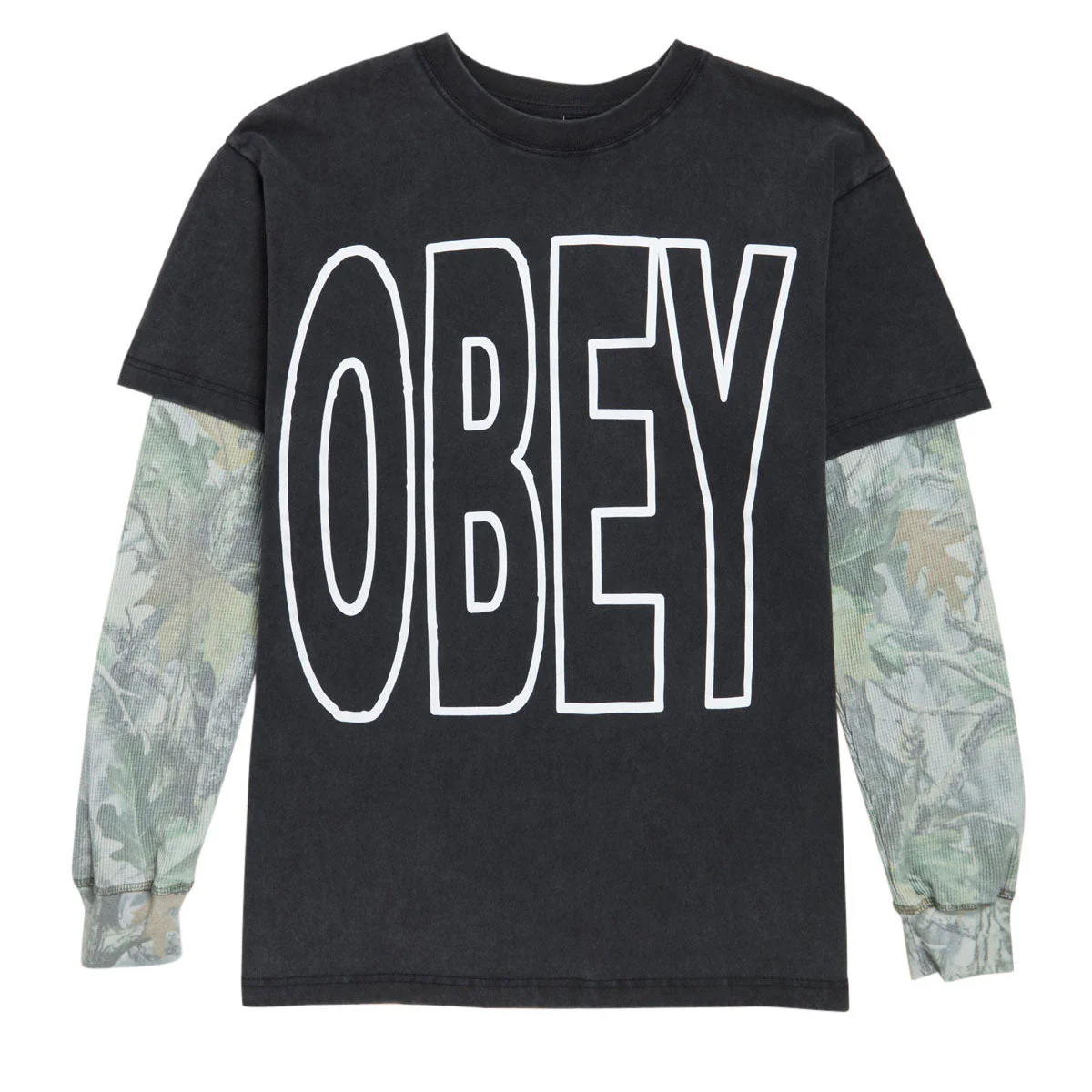 Obey Stretched 2fer Thermal Long Sleeve T-Shirt - Dusty Limo Black/Vintage Wood Camo