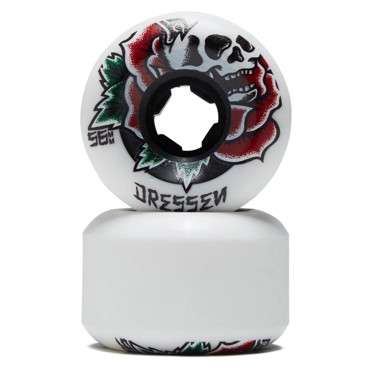 OJ Eric Dressen Rose Skull Double Duro Chubbies 99a/95a Skateboard Wheels - White/Black - 56mm - Image 2