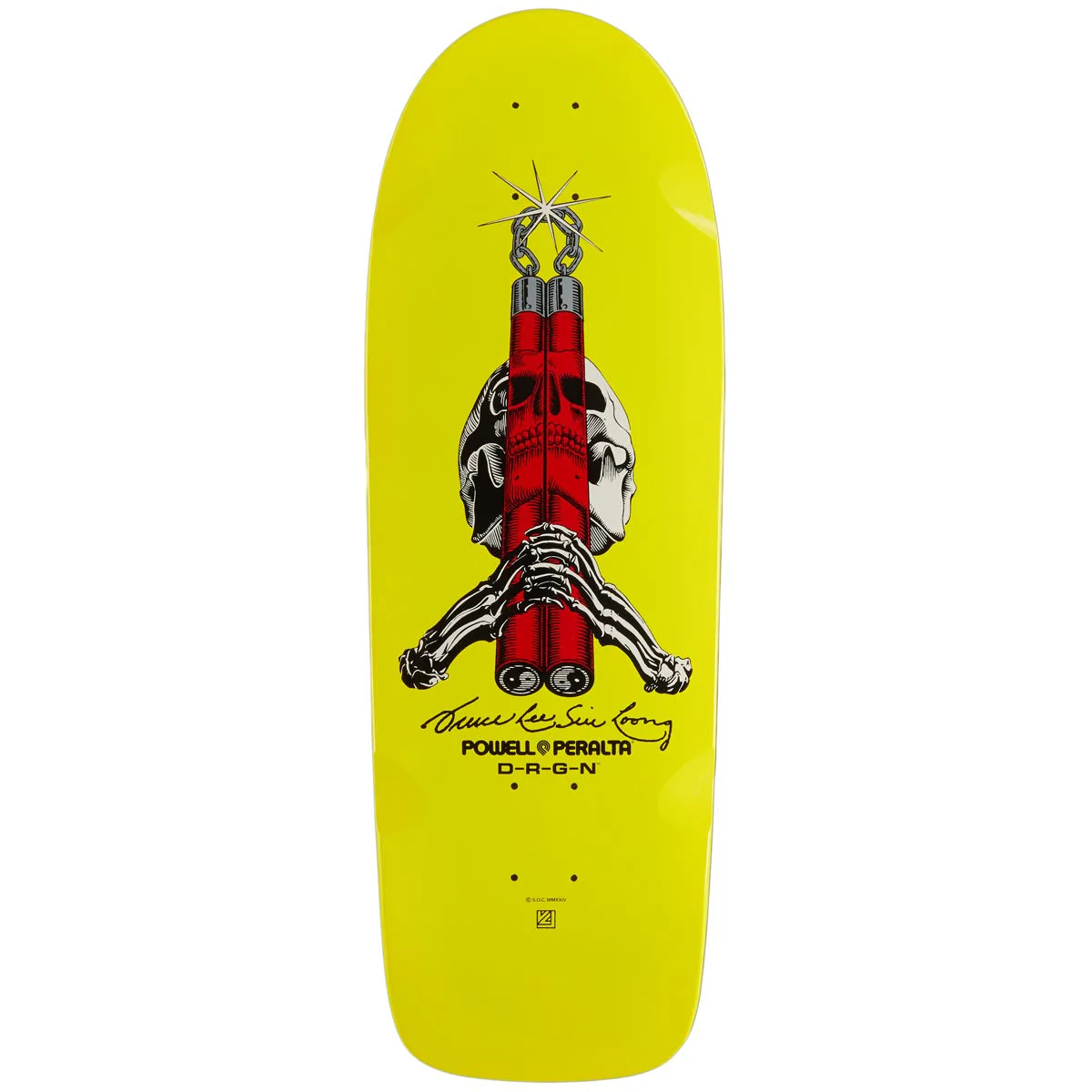 Powell-Peralta Bruce Lee Skull And Numchucks Skateboard Deck - Yellow - 10.00"