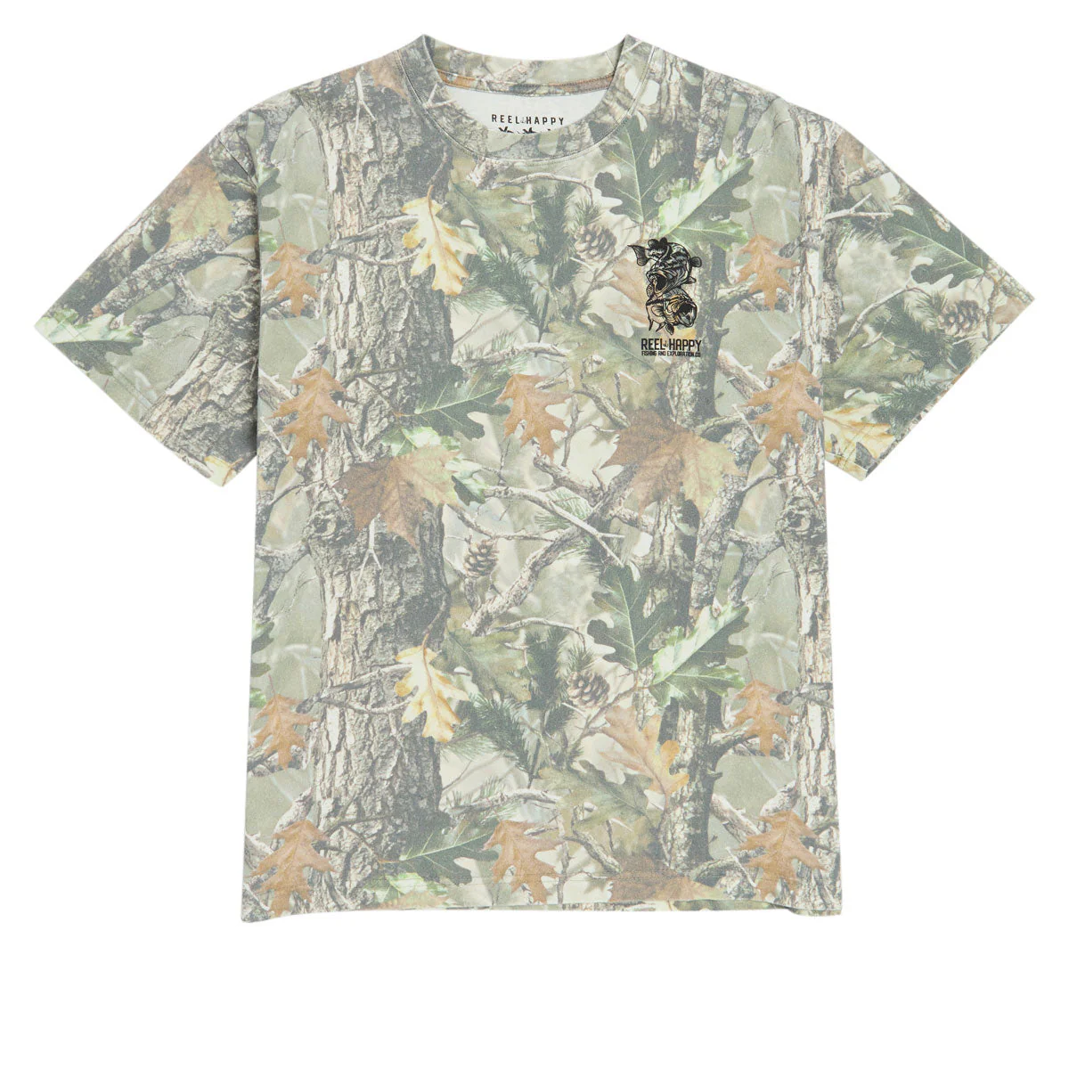 Reel Happy Bass School Box T-Shirt - Vintage Wood Camo