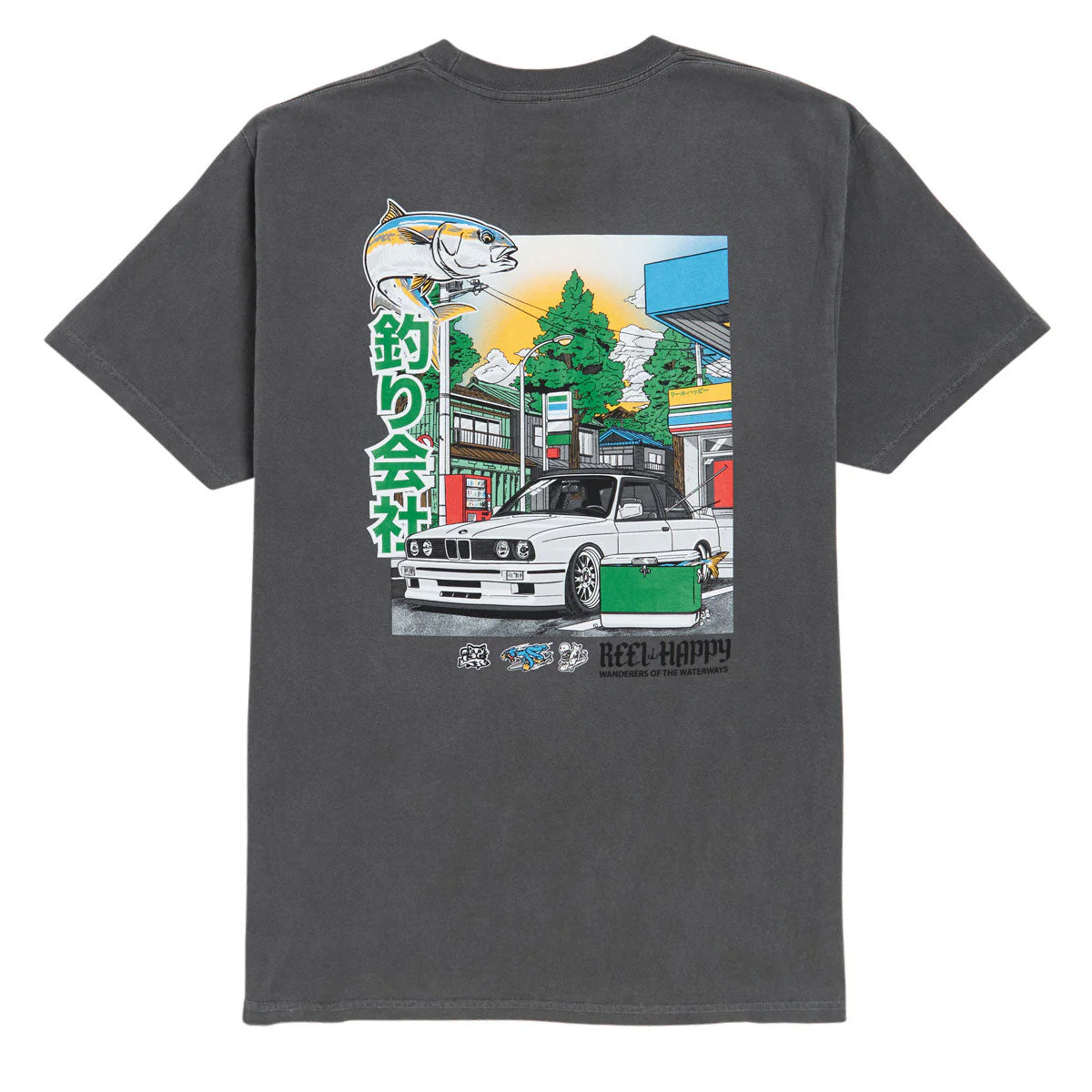 Reel Happy Cars and Fishing T-Shirt - Storm Grey Pigment