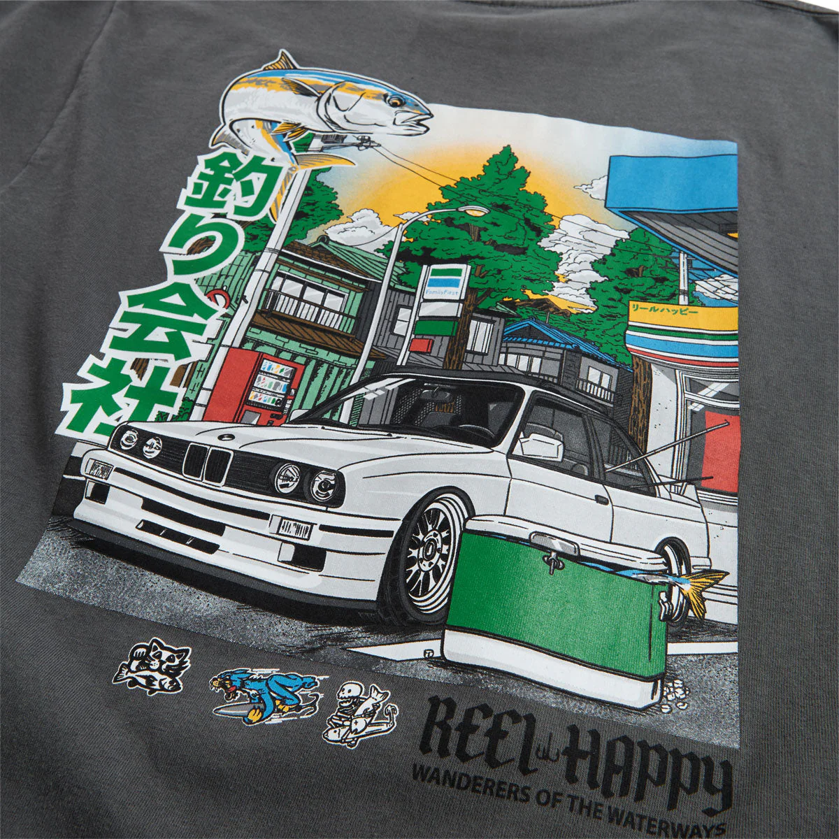 Reel Happy Cars and Fishing T-Shirt - Storm Grey Pigment - Image 3