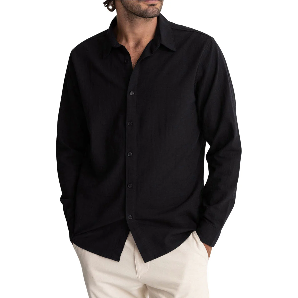 Rhythm Classic Linen Long Sleeve Shirt - Vintage Black II