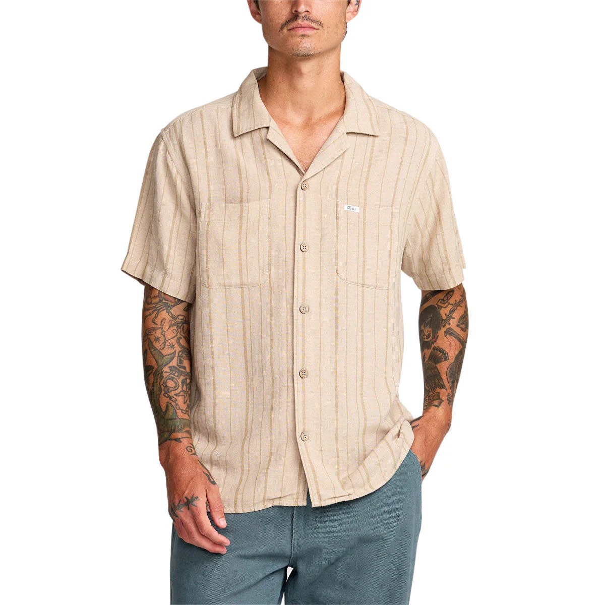 RVCA Exotica Stripe Shirt - Light Khaki