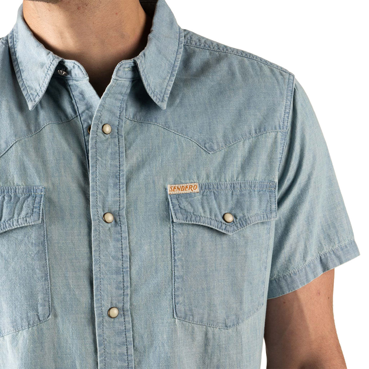 Sendero The Wyatt Pearl Snap Denim Shirt - Washed Indigo Chambray - Image 4