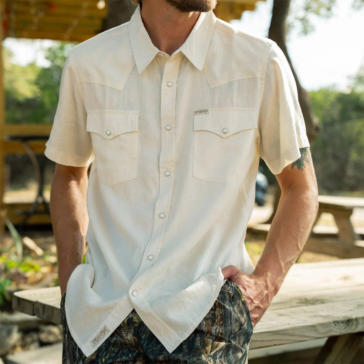 Sendero The Wyatt Pearl Snap Solid Shirt - Antique White - Image 5
