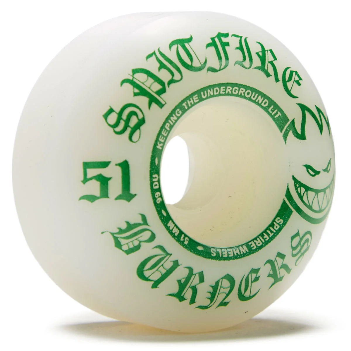 Spitfire 99du Burner Skateboard Wheels - White/Green - 51mm