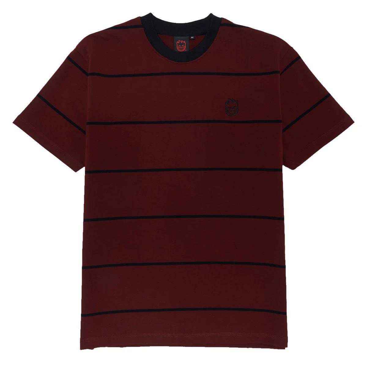Spitfire Bighead Emb Stripe T-Shirt - Burgundy/Black/Black