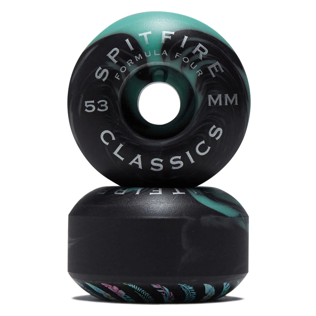 Spitfire Team Floral F4 99d Classic Skateboard Wheels - Teal/Black Swirl - 53mm - Image 2