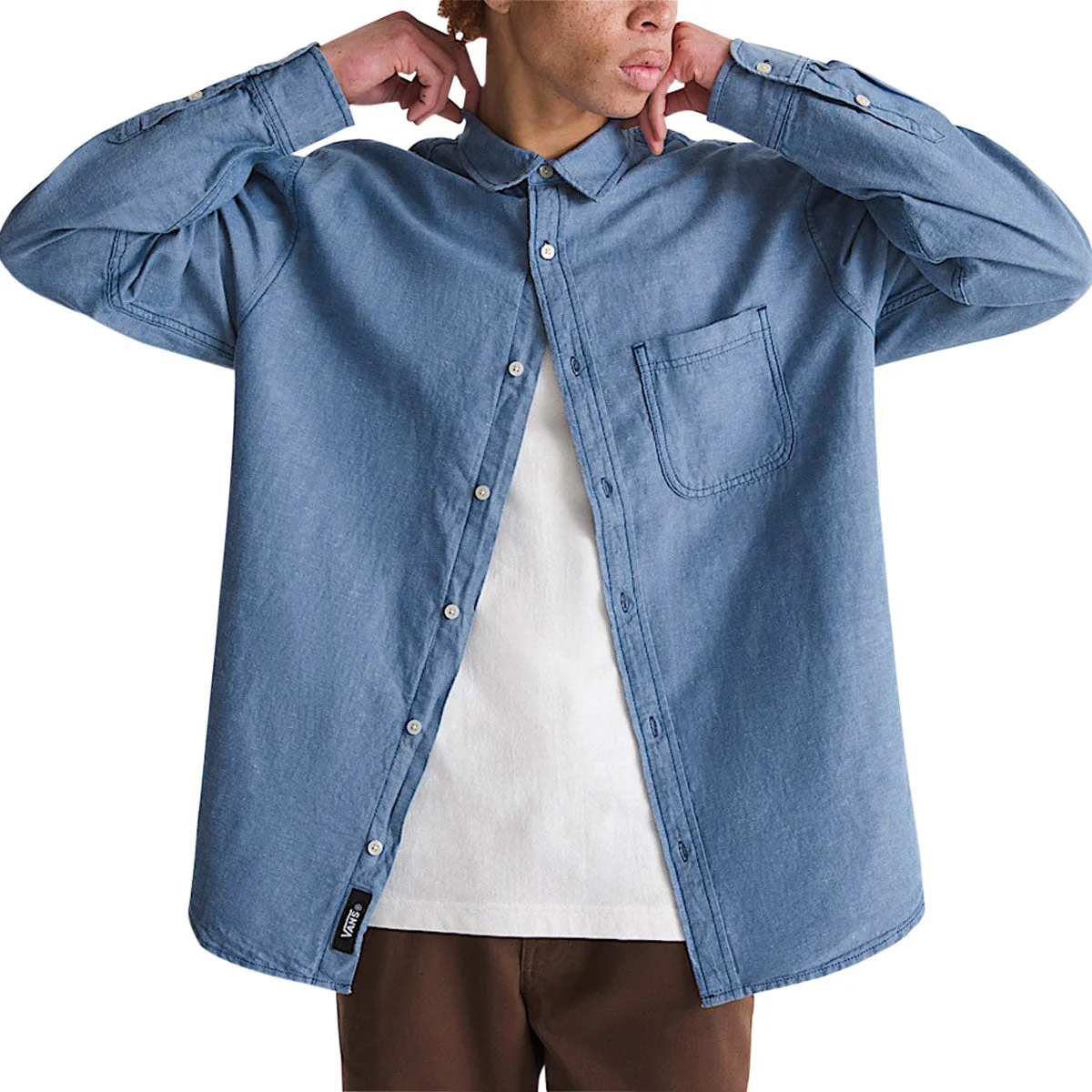 Vans Lawson Solid Oxford Long Sleeve Shirt - True Navy - Image 2