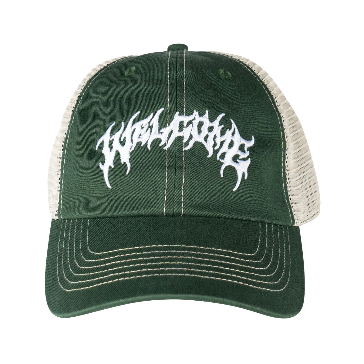 Welcome Barb Contrast Stitch Trucker Hat - Green - Image 3
