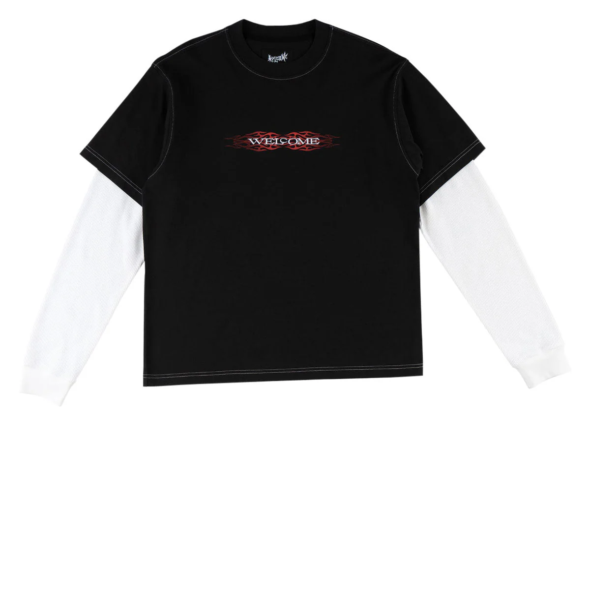Welcome Brevity Layered Long Sleeve Knit T-Shirt - Black/White