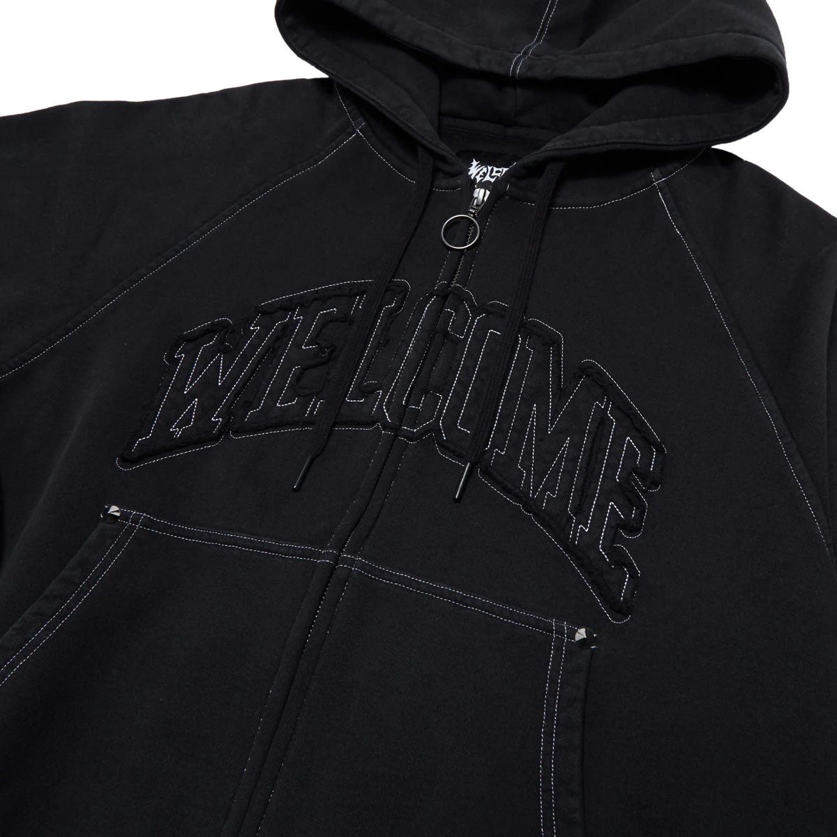Welcome Kellen Cropped Stud Zip Hoodie - Black/White - Image 4