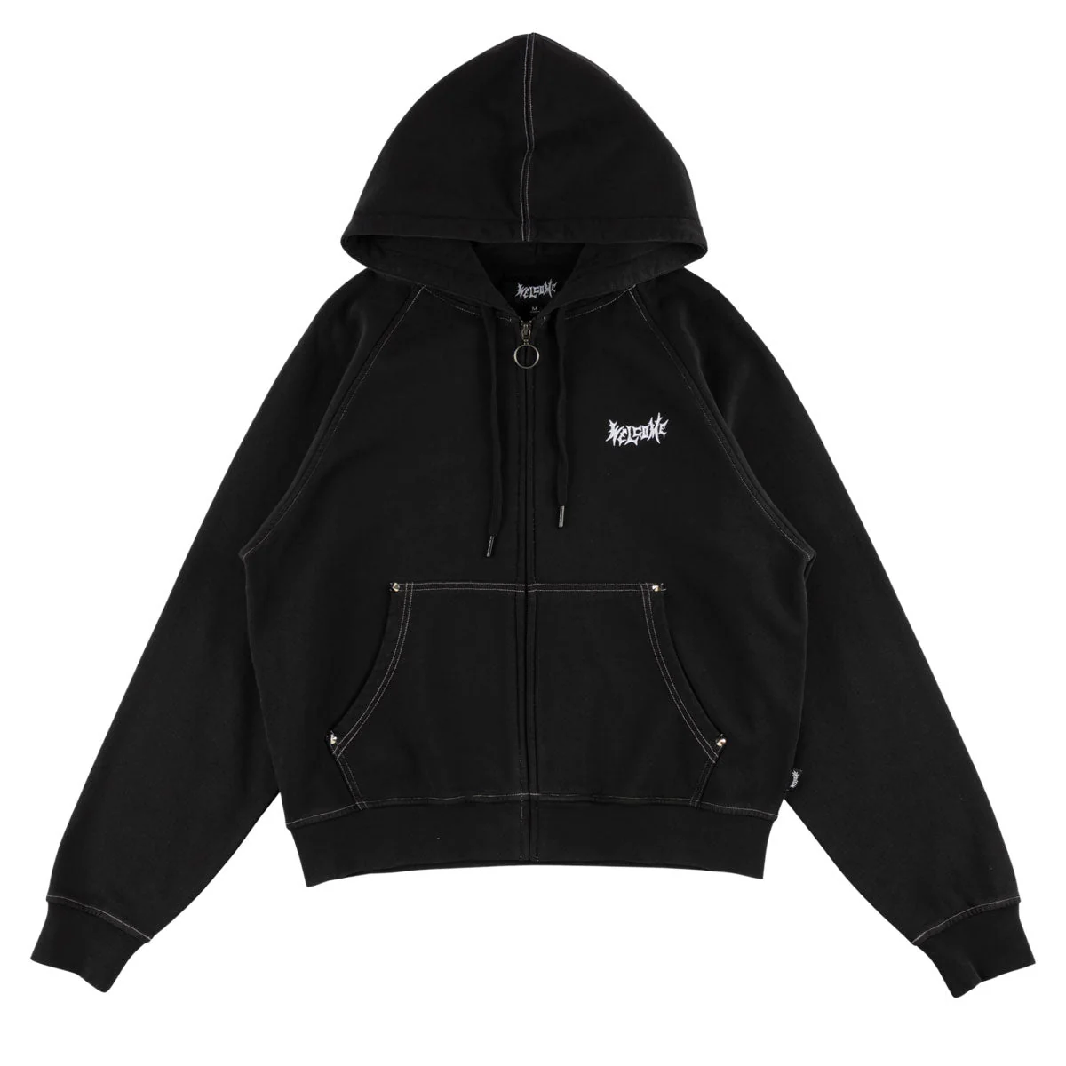 Welcome Vamp Cropped Studded Zip Hoodie - Black