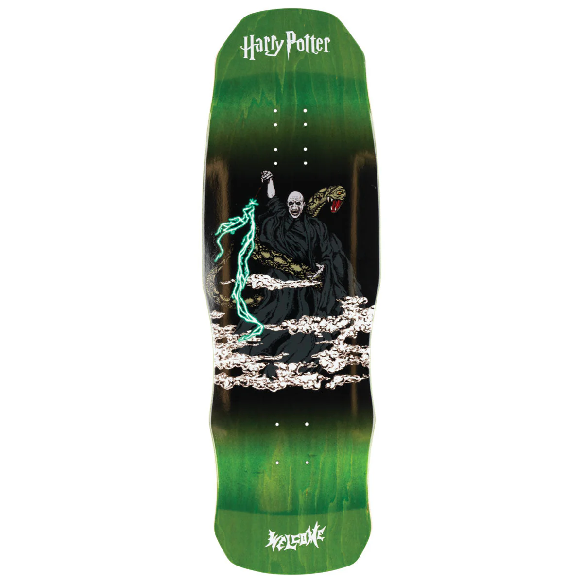 Welcome x Harry Potter Voldemort On A Dark Lord Skateboard Deck - Dark Green Stain - 9.75"